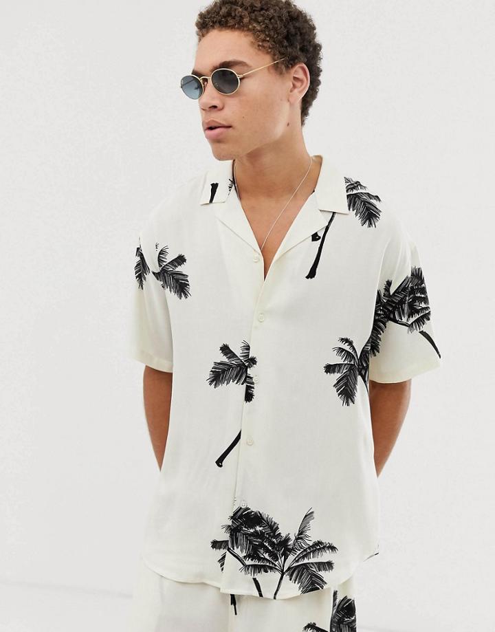 Mennace Two-piece Revere Shirt In Palm Print - White
