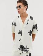 Mennace Two-piece Revere Shirt In Palm Print - White