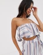 Asos Design Woven Stripe Bandeau Frill Beach Two-piece Top - Multi