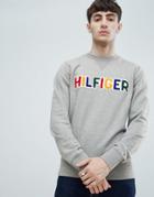 Tommy Hilfiger Multi Applique Chest Logo Crew Neck Sweatshirt In Gray Marl - Gray