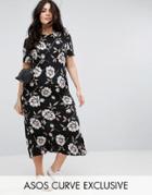 Asos Curve City Maxi Tea Dress In Large Floral Print - Multi