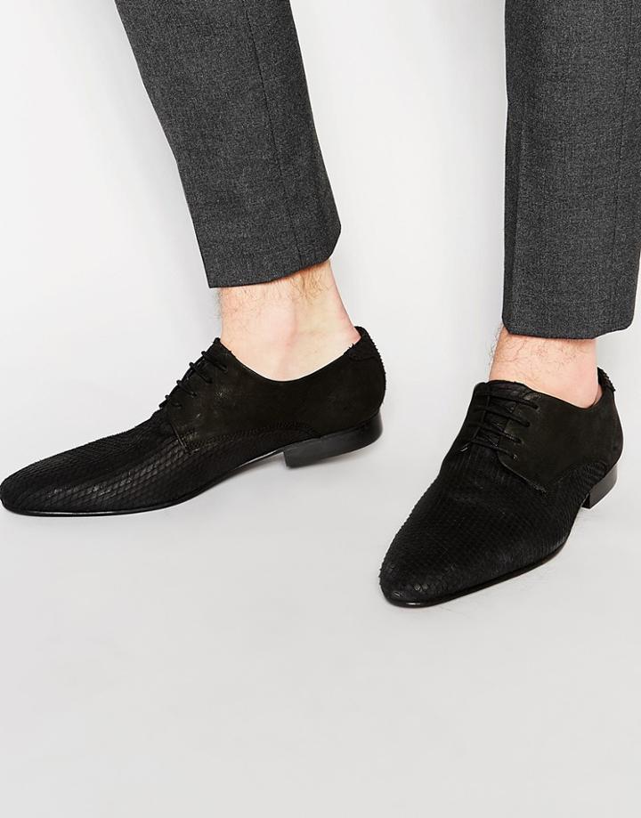 Asos Derby Shoes With Cobra Snakeskin Effect - Black