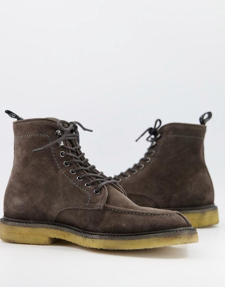 All Saints Indianna Lace-up Boots In Gray Suede-grey
