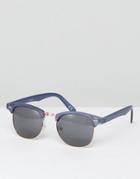 Asos Retro Sunglasses In Crystal Navy With Smoke Lens - Blue