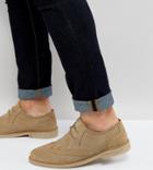 Asos Wide Fit Derby Shoes In Stone Suede With Natural Sole - Stone