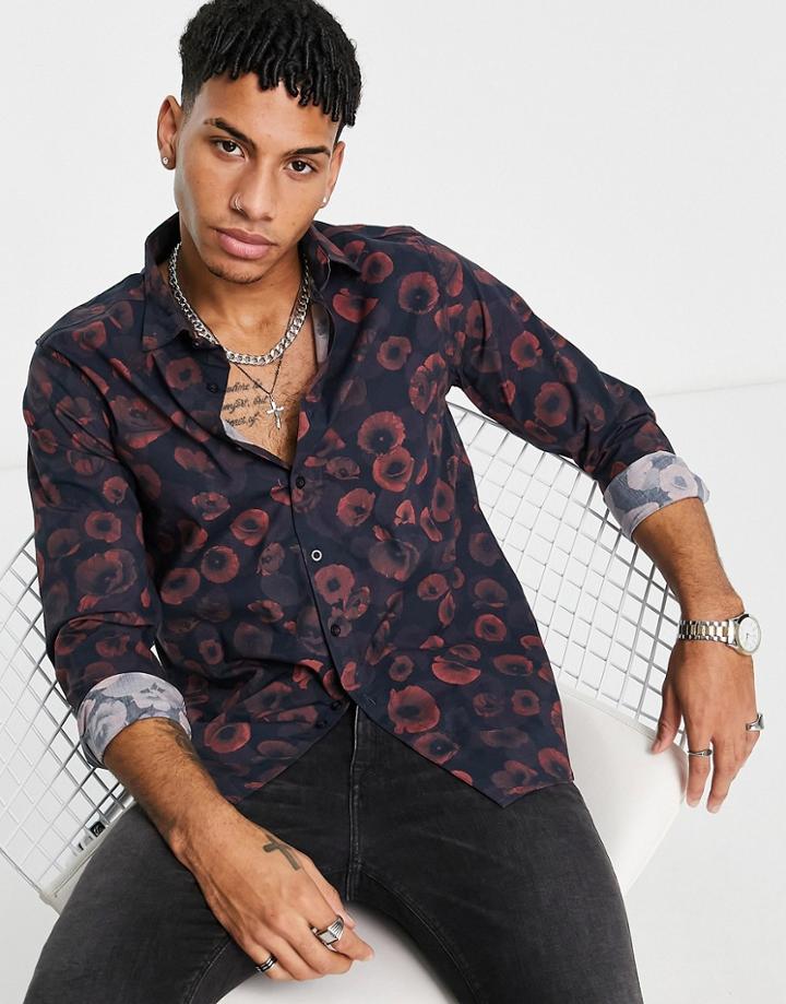 Bolongaro Trevor Poppy Print Long Sleeve Shirt-red
