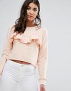 Missguided Pink Frill Front Sweatshirt - Pink