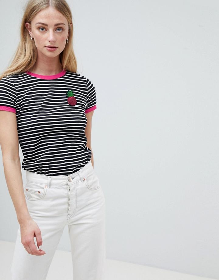 Brave Soul Pina Stripe T Shirt With Sequin Badge - Multi