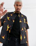 Asos Design Boxy Shirt With Uv Flame Print-black