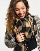 Topshop Recycled Check Blanket Scarf In Brown