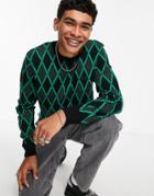 Fred Perry Harlequin Crew Neck Sweater In Green