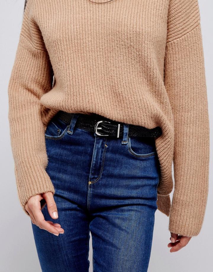 Pieces Rounded Buckle Belt - Black
