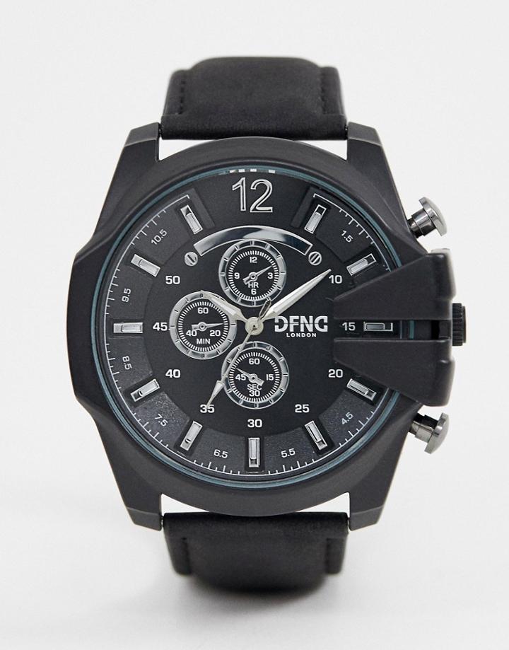 Dfnd Mens Chronograph Dial Watch With Crown Protector - Black