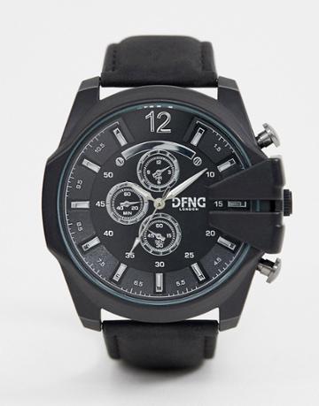 Dfnd Mens Chronograph Dial Watch With Crown Protector - Black