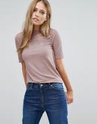 Vila Short Sleeve Sweater With Lace Panel - Pink