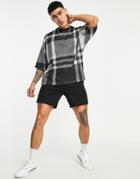 Asos Design Oversized T-shirt In Gray Check With Text Print-multi