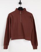 Stradivarius Half Zip Cropped Sweat In Brown