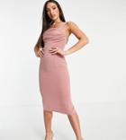 Asos Design Tall Pleated Bust Cami Midi Pencil Dress In Rose-multi