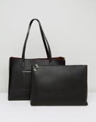 Asos Structured Shopper Bag With Zip Front Pocket - Black