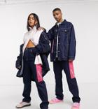Collusion X000 Unisex 90's Straight Leg Jeans In Midwash Blue With Paint Print