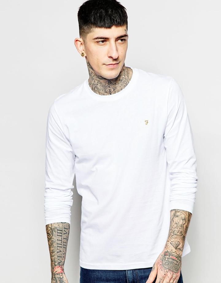 Farah Long Sleeve T-shirt With F Logo In Reg Fit - White