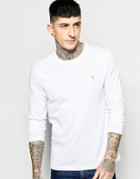 Farah Long Sleeve T-shirt With F Logo In Reg Fit - White