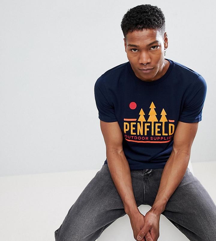Penfield Treeline Logo Print T-shirt Exclusive In Navy - Navy
