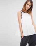 Warehouse Embroidered Detail Swing Top - Cream