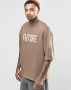 Asos Oversized Short Sleeve Sweatshirt With Burnout Print - Beige