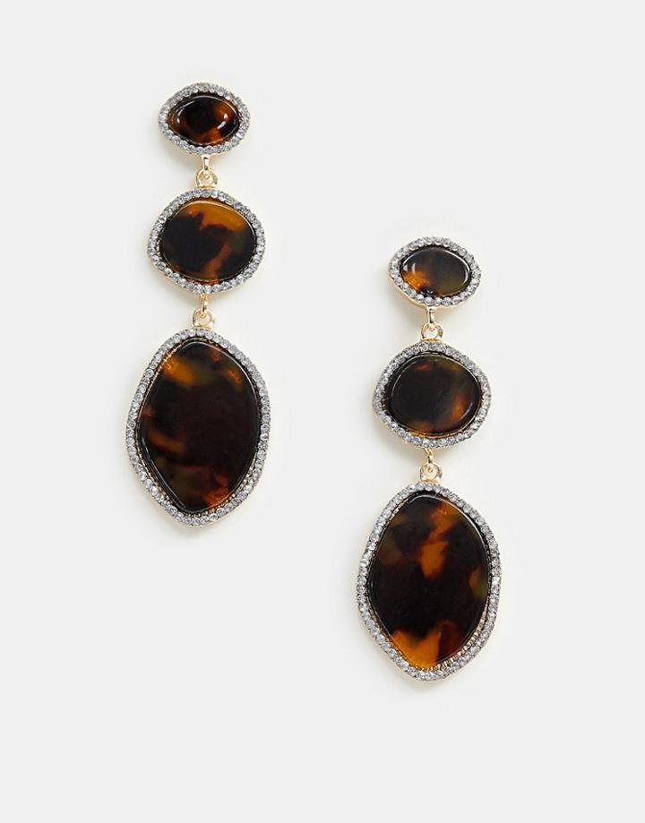 Asos Design Drop Earrings With Tortoiseshell And Crystal In Gold - Multi