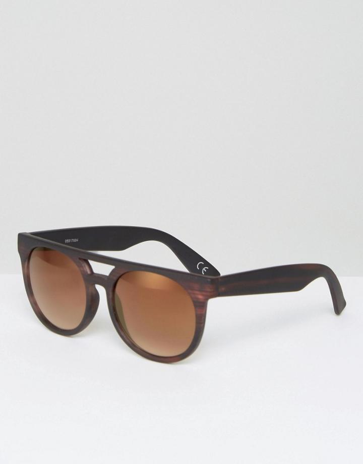 Asos Flatbrow Glasses In Wood Effect - Brown