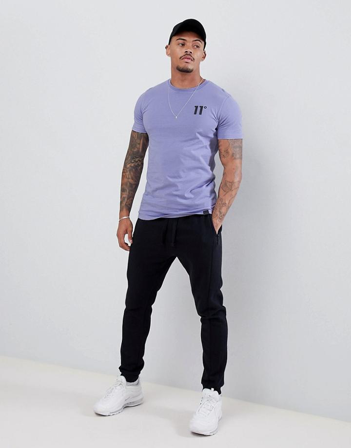 11 Degrees Muscle Fit T-shirt In Purple With Logo - Purple