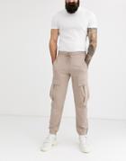 Asos Design Skinny Sweatpants With Cargo Pockets In Beige
