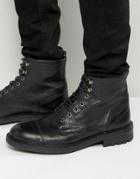 Walk London Liverpool Leather Lace Up Boots - Black