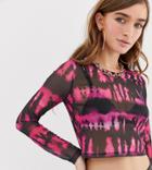 Asos Design Petite Long Sleeve Mesh Top In Neon Tie Dye-pink