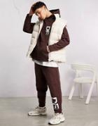 Asos Dark Future Set Relaxed Sweatpants With Onion Quilting And Logo Print In Brown