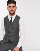 Asos Design Wedding Skinny Wool Mix Suit Suit Vest In Charcoal Herringbone-grey