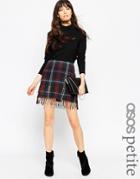 Asos Petite Premium Wrap Pencil Skirt In Check With Fringing - Check