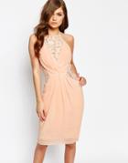 Tfnc Midi Dress With Wrap Front And Lace Detail - Nude