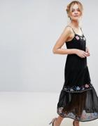 Rd & Koko Cami Dress With Embroidered Floral Detail - Black