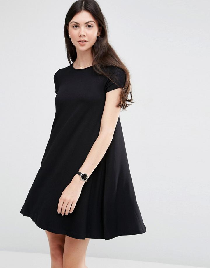 Asos Swing Dress With Cap Sleeve - Black