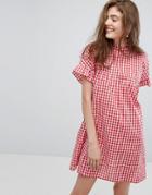 Willow And Paige High Neck Smock Dress In Summer Gingham - Blue