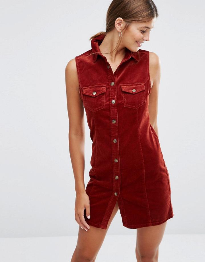 New Look Cord Shirt Dress - Orange