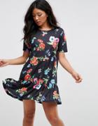 Asos Drop Hem Mini Dress In Floral Print - Multi