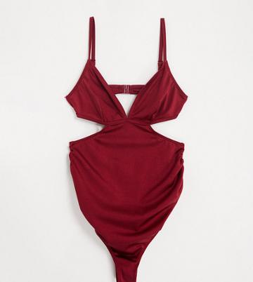 Wolf & Whistle Maternity Exclusive Cut Out Swimsuit In Plum-red