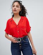 Bershka Contrast Stitch And Pocket Detail Shirt In Red - Red