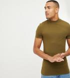 Asos Design Tall Muscle Fit T-shirt With Turtleneck In Green - Green