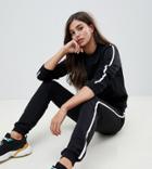Asos Design Tall Tracksuit Cute Sweat / Basic Jogger With Tie With Contrast Binding - Black