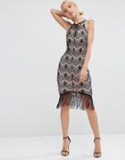 Jessica Wright Lace Pencil Dress With Tassel Hem - Black