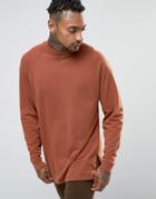 Asos Pique Oversized Long Sleeve T-shirt With Acid Wash - Red